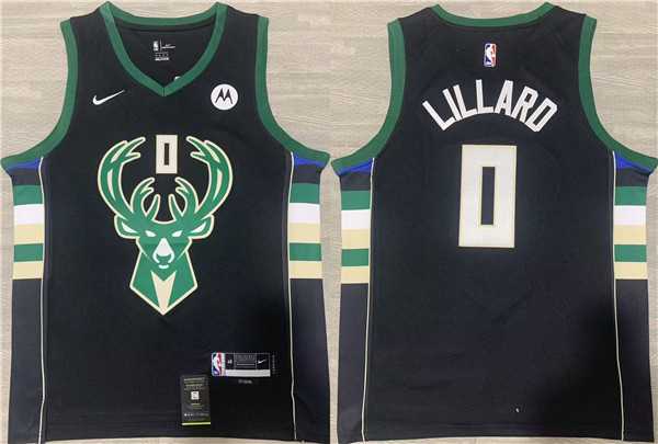 Mens Milwaukee Bucks #0 Damian Lillard Black Stitched Basketball Jerseys